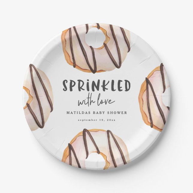 Sprinkler mit Liebe Donut Babydusche Pappteller (Vorderseite)