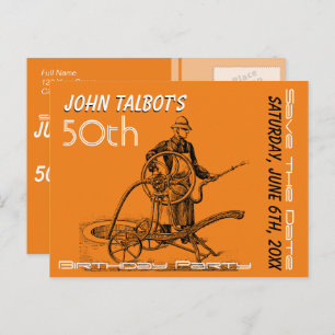 Sprinkler oder Fireman 50. Geburtstag Save the Dat Ankündigungspostkarte