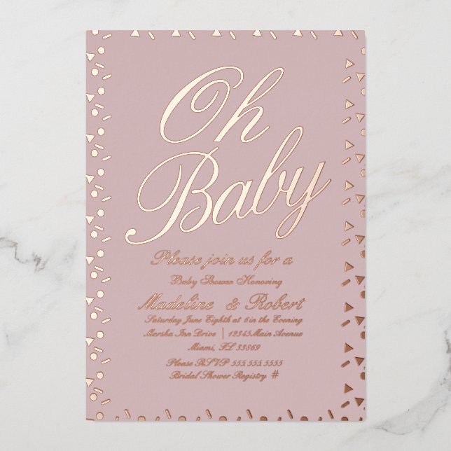 Sprinkles Dots Confetti Babydusche rosa gepresst Folieneinladung (Vorderseite)