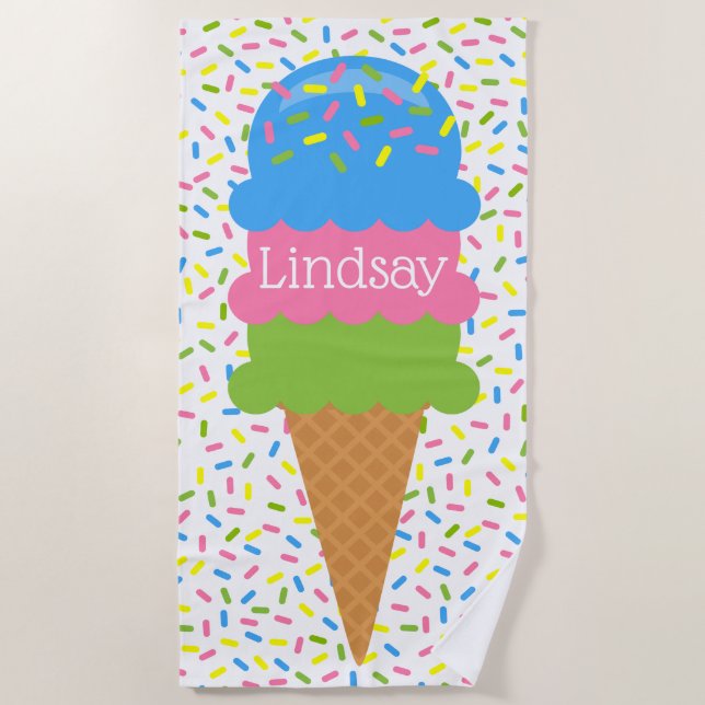 Sprinkles Ice Creme Cone Personalisiert Strandtuch (Vorderseite)