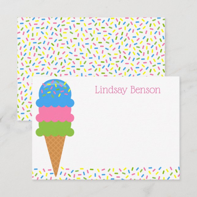 Sprinkles Ice Creme Cone Personalisierte Mitteilun Dankeskarte (Vorne/Hinten)