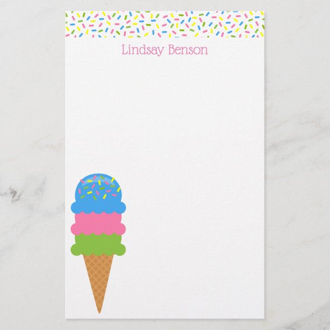 Sprinkles Ice Creme Cone Personalisiertes Geschirr Briefpapier (Vorderseite)