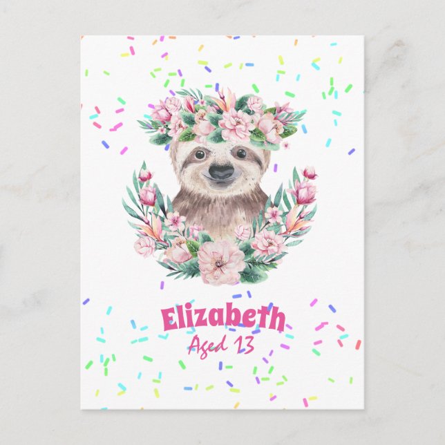 Sprinkles SLOTH Boho Girls Pink Blume Geschenke Ni Postkarte (Vorderseite)
