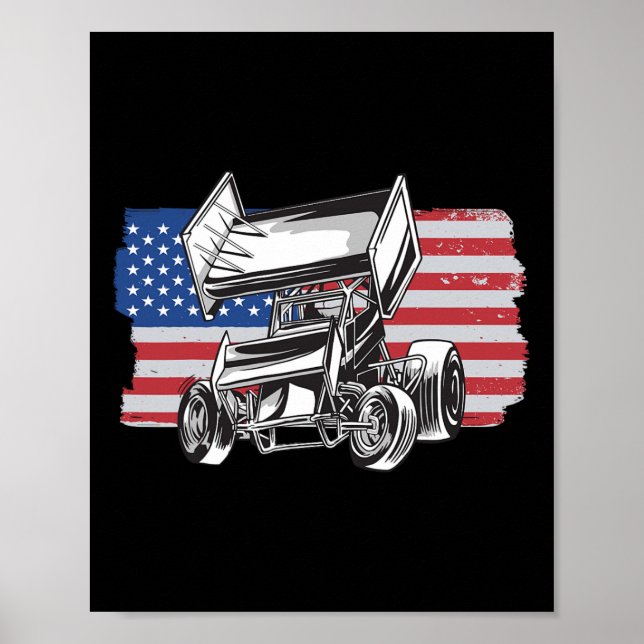 Sprint Car Rennen USA-Flagge  Poster (Vorne)