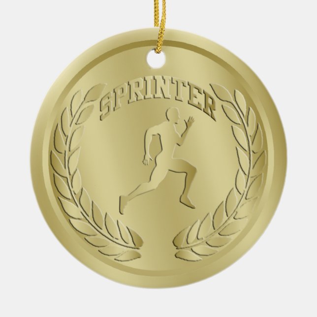 Sprinter-Gold tonte Medaillen-Verzierung Keramikornament (Vorne)