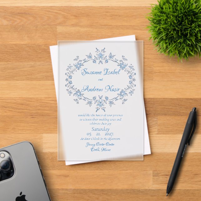 Spritely Blue Motif Frost Acrylic Wedd. Einladung (Insitu (Einladungskarte))