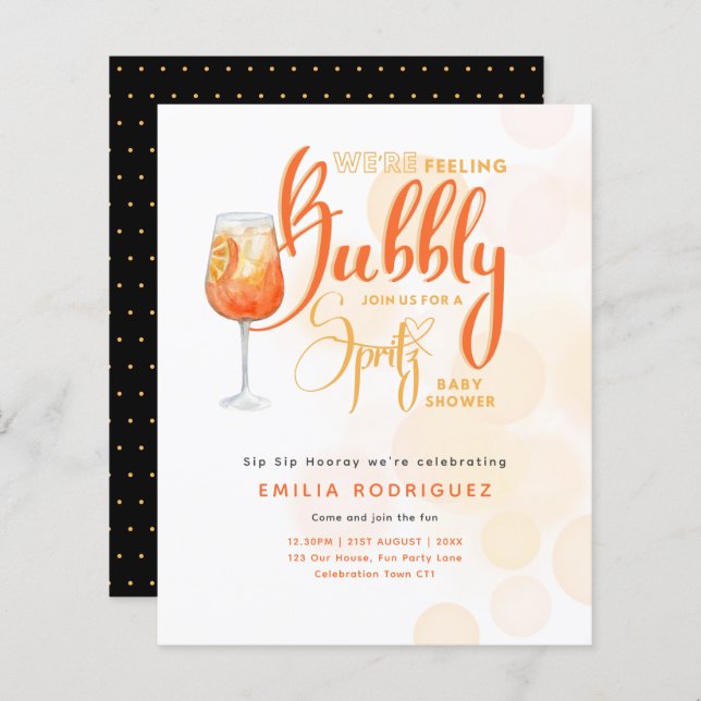 Spritz Baby Shower Boy oder Girl Black Orange (Vorne/Hinten)