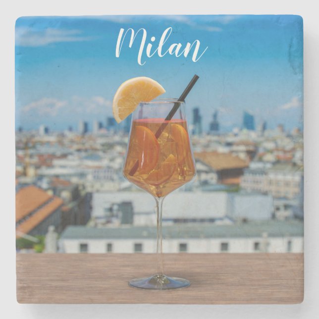 Spritz Cocktail auf einem Tisch mit Blick auf Mail Steinuntersetzer (Vorderseite)