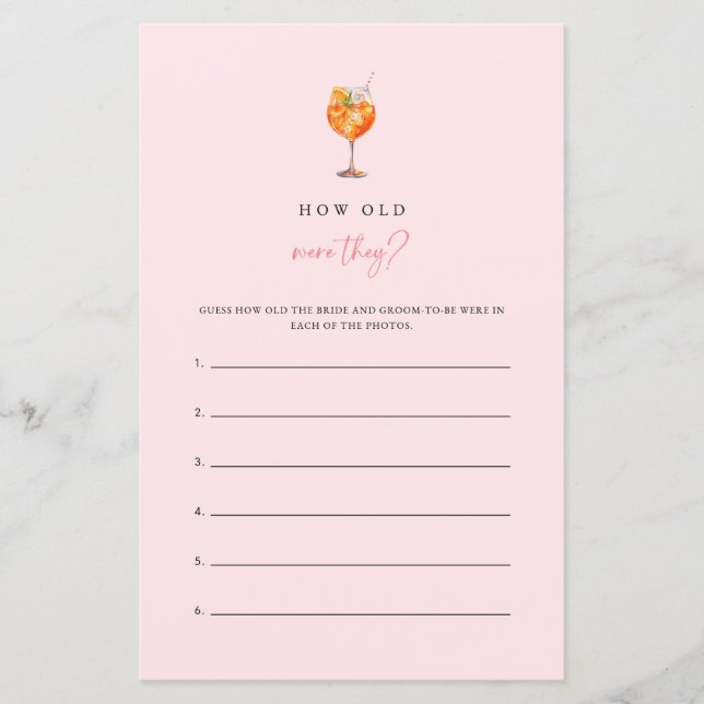 Spritz How Old Were They Bridal Shower Game (Vorderseite)