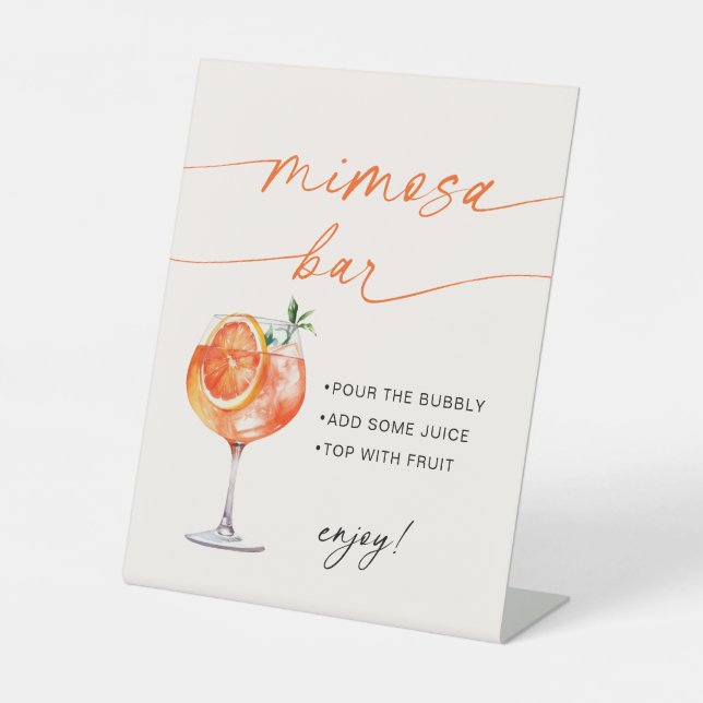 Spritz Mimosa Bar Modern Calligraphy Table Sign Sockelschild (Vorderseite)