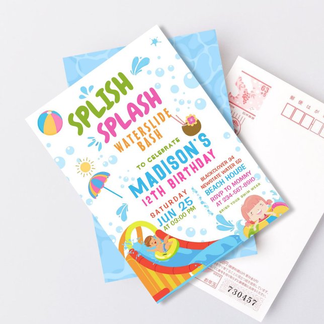 Spritz-Spratz-Wasserrutsche-Party Editable Einladu Einladung (Splish Splash Waterslide Party Editable)