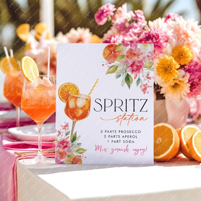 Spritz Station Pedestal Sign Citrus Brautparty Sockelschild (Spritz Station Bridal Shower Sign | Love at First Spritz theme)