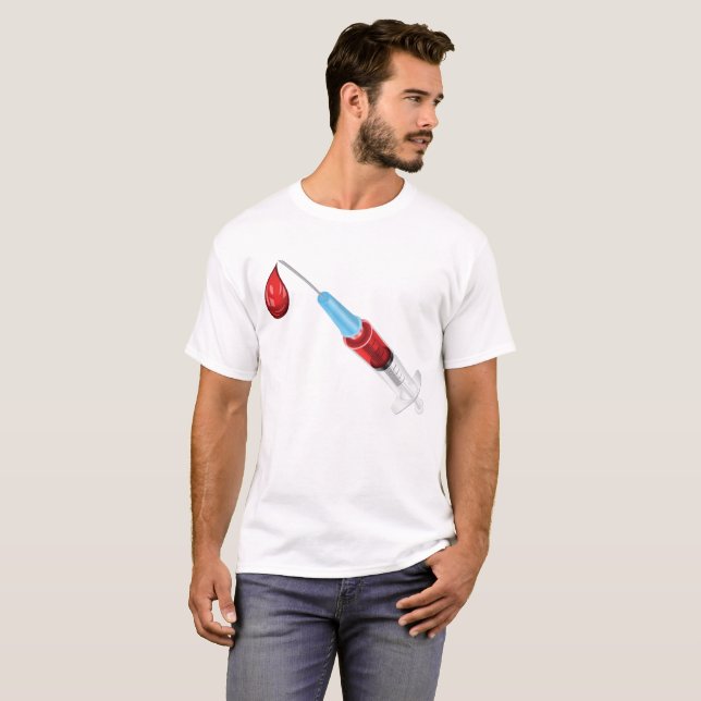 Spritze mit rotem Tropfen T-Shirt (Vorne ganz)