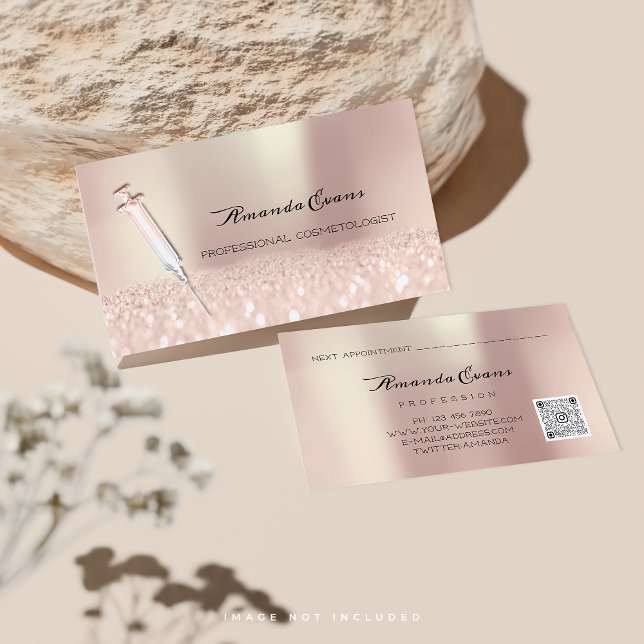Spritze Rose Glitzer Botox Injektionen Kosmetologi Terminkarte (Syringe Rose Glitter Botox Injections Cosmetology Appointment Card)
