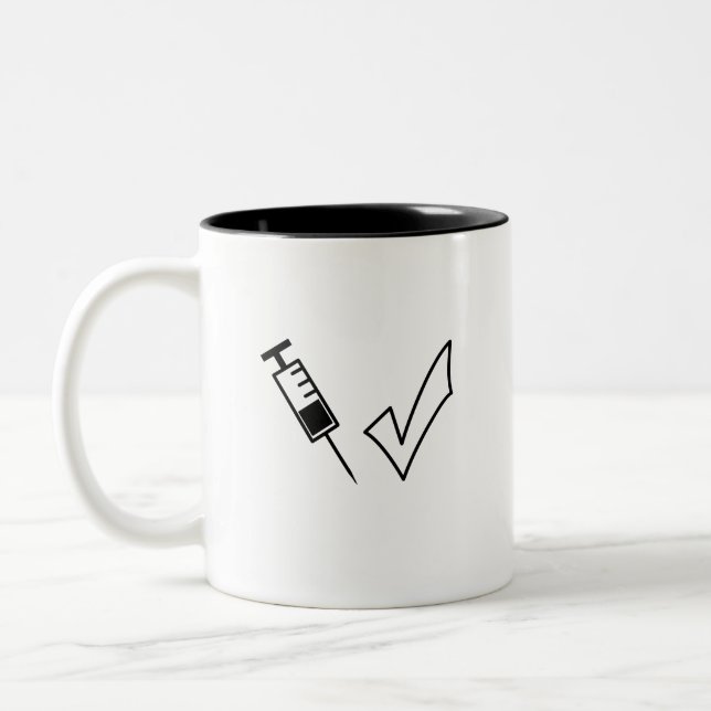 Spritze und Zecken-Symbol geimpft Zweifarbige Tasse (Links)