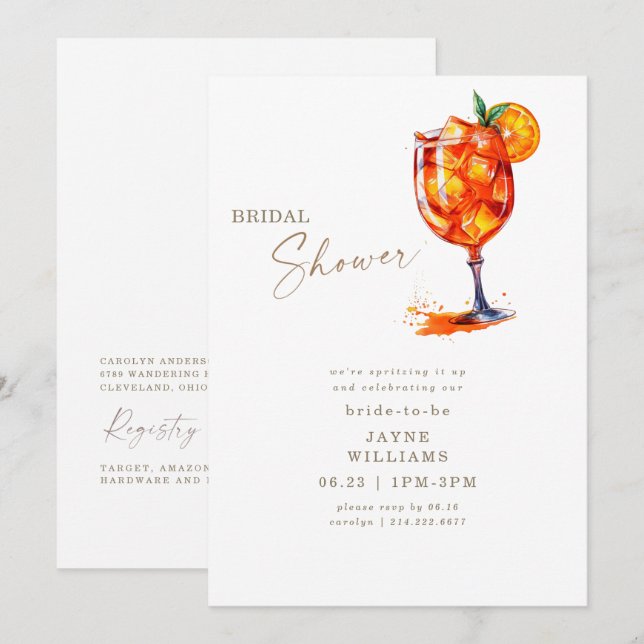 Spritzen Sie es nach Aperol Brautparty Einladung (Vorne/Hinten)