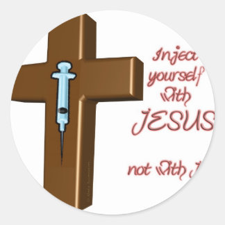 Spritzen Sie sich selbst mit Jesus Runder Aufkleber