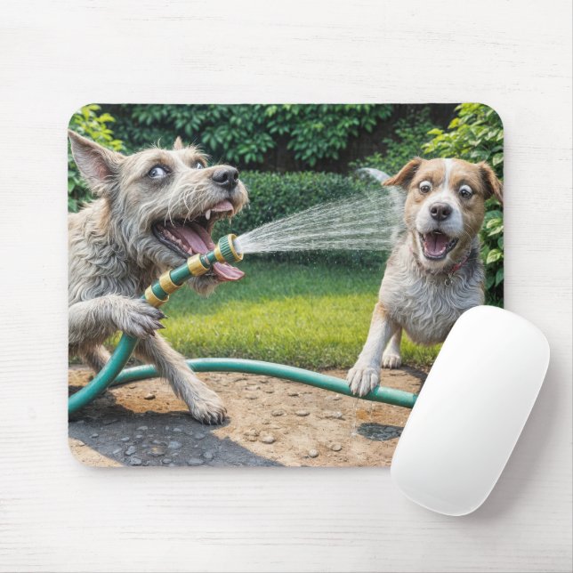 Spritzen von Wasser mit Gartenschlauch Mousepad (Mit Mouse)