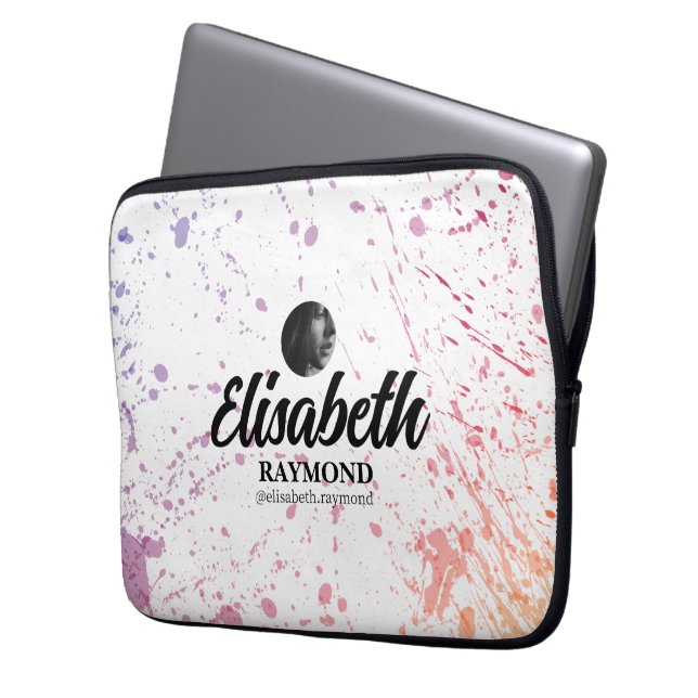 Spritzer Aquarell Foto und Name Laptopschutzhülle (Vorderseite Links)