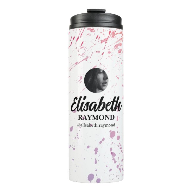 Spritzer Aquarell Foto und Name Thermosbecher (Vorderseite)