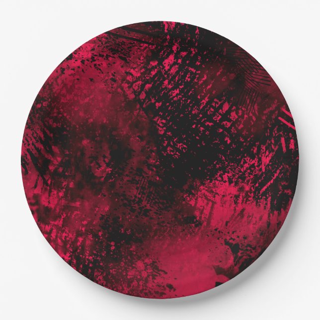 Spritzer-Effekt Rot und Schwarz Pappteller (Vorderseite)