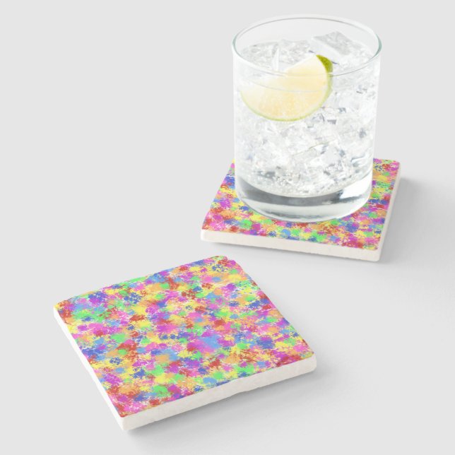 Spritzer-Farben-Regenbogen des hellen Steinuntersetzer (Seitenansicht)