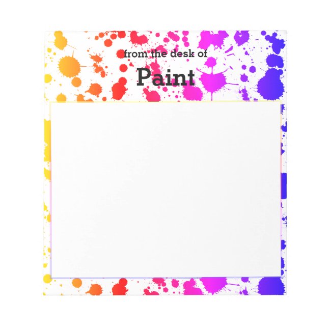 Spritzer Paint Splash farbenfroher, heller Regenbo Notizblock (Vorderseite)