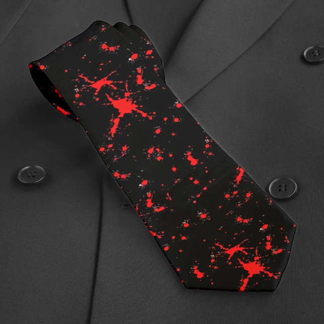 Spritzer Rot und Schwarz Halloween Krawatte (Blood Splatter Red & Black Halloween Neck Tie)