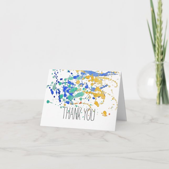Spritzer von Aquarellfarbe Vielen Dank Dankeskarte (Vorderseite)