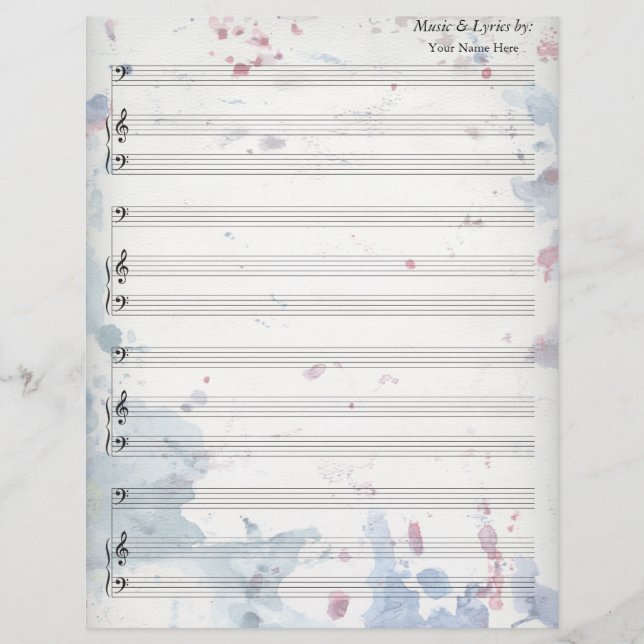 Spritzer von Aquarellfarben Blank Sheet Music Bass (Vorderseite)