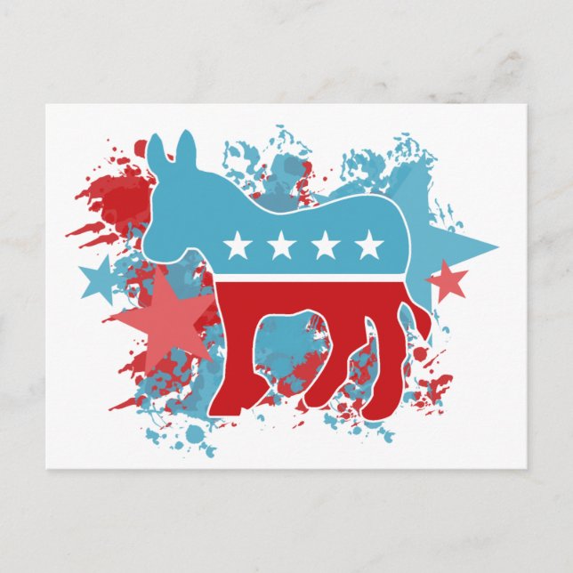 Spritzer von Red and Blue Paint, Demokrat, Donkey Postkarte (Vorderseite)