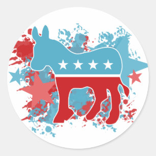 Spritzer von Red and Blue Paint, Demokrat Donkey Runder Aufkleber