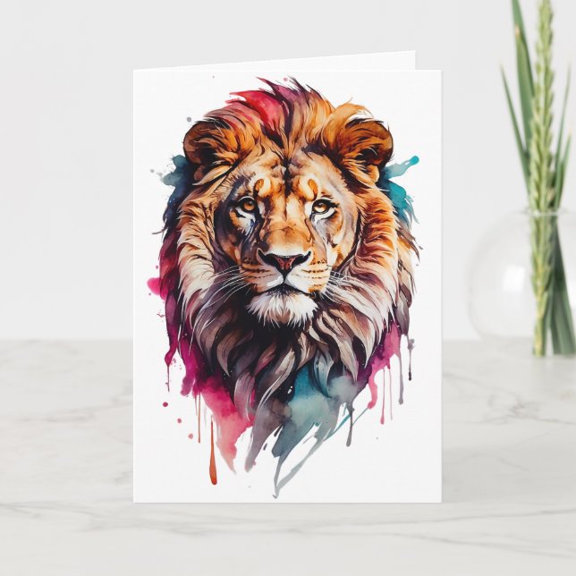 Spritzer Wasserfarben - Male Lion Karte (Vorderseite)