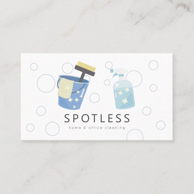 Spritzflasche und Eimer Reinigung Dienstmädchen Bu Visitenkarte (Vorderseite)