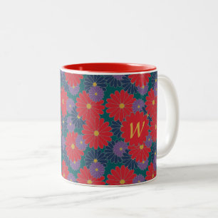Spritzige Herbst-Blumen-Tasse Zweifarbige Tasse