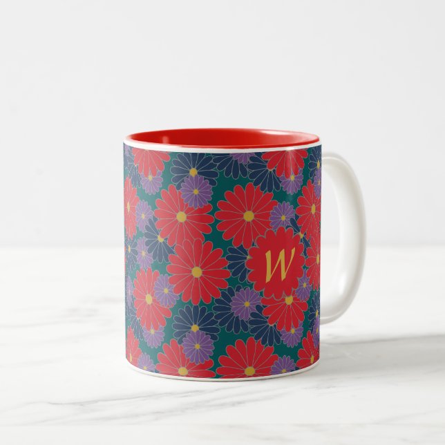 Spritzige Herbst-Blumen-Tasse Zweifarbige Tasse (VorderseiteRechts)