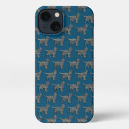 Sprocker Spanel Niedlich Hund Silhouette Grid Blue iPhone Hülle