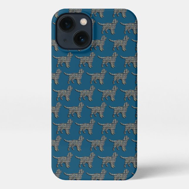 Sprocker Spanel Niedlich Hund Silhouette Grid Blue iPhone Hülle (Rückseite)