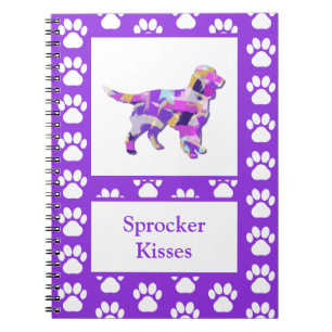 Sprocker Spaniel Hund Silhouette Paw Lila PY&B Notizblock