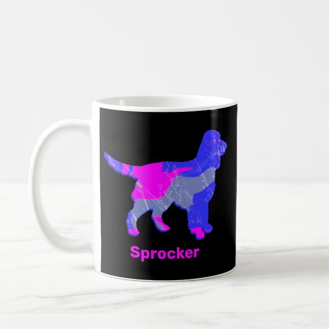 Sprocker Spaniel Hunde Silhouette Hot Pink Black Kaffeetasse (Links)