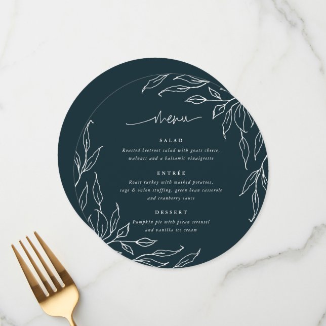Spruce Green Leaf Motif Erntedank Dinner Runde Menükarte (Vorderseite/Rückseite Beispiel)