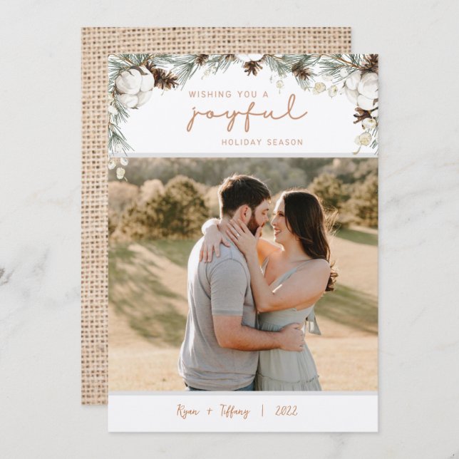 Spruce & Pine Cones Weihnachtskarte Einladung (Vorne/Hinten)