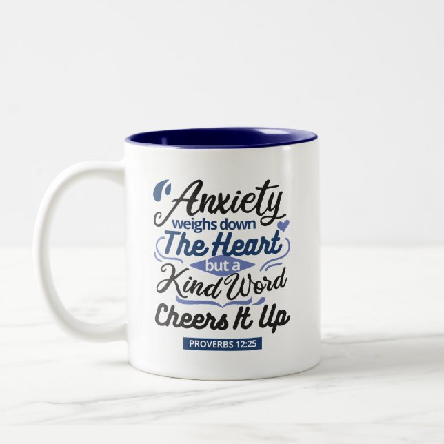 Sprüche 12,25 Bibelvers – Kind Word Art Zweifarbige Tasse (Links)
