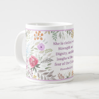 Sprüche 31:25 Bibelvers Aquarell Blumen Jumbo-Tasse