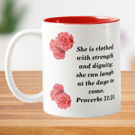 Sprüche 31:25 Ideale Christin mit roter Rose Zweifarbige Tasse