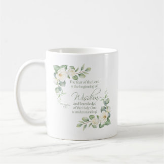 Sprüche 9:10 Eukalyptus Weiße Rosen Salbeigrün Kaffeetasse