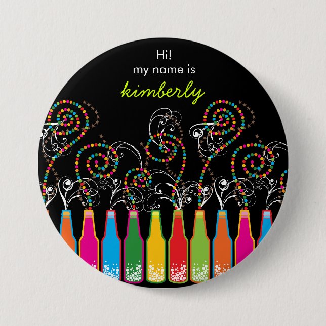 Sprudelnde Feiern! Party-Namensumbau-Knopf Button (Vorderseite)