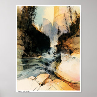 Sprudelnde Illustration eines Bergbachs. Poster