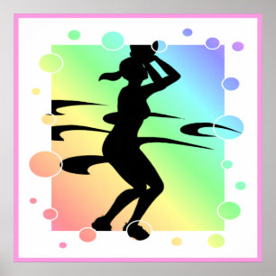 Sprudelnde Spieler-Silhouette Damen-Basketball Poster