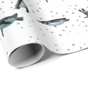 Sprudelnden Pinguine Geschenkpapier (Farbe wählen)